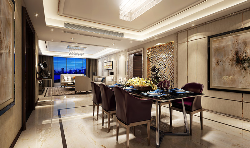 轻奢风格室内装修效果图-宏建一品三居140平米-餐厅 轻奢风格室内装修效果图-宏建一品三居140平米-餐厅