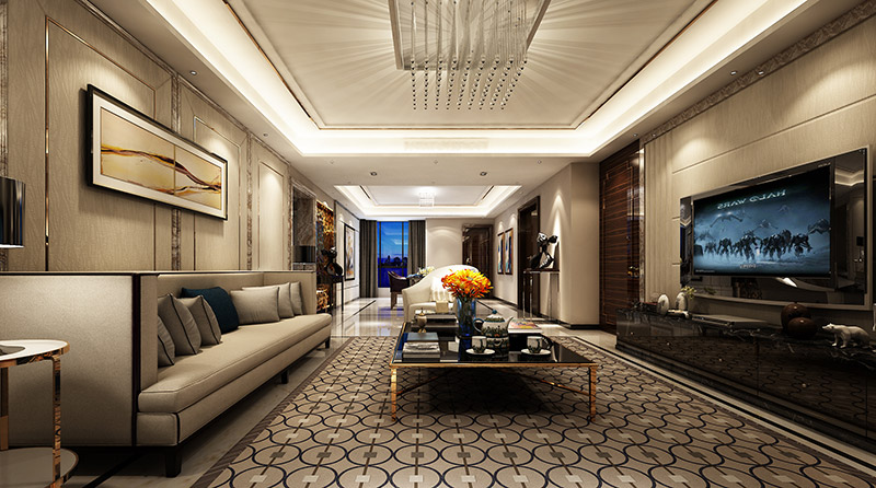 轻奢风格室内装修效果图-宏建一品三居140平米-客厅背景墙 轻奢风格室内装修效果图-宏建一品三居140平米-客厅背景墙