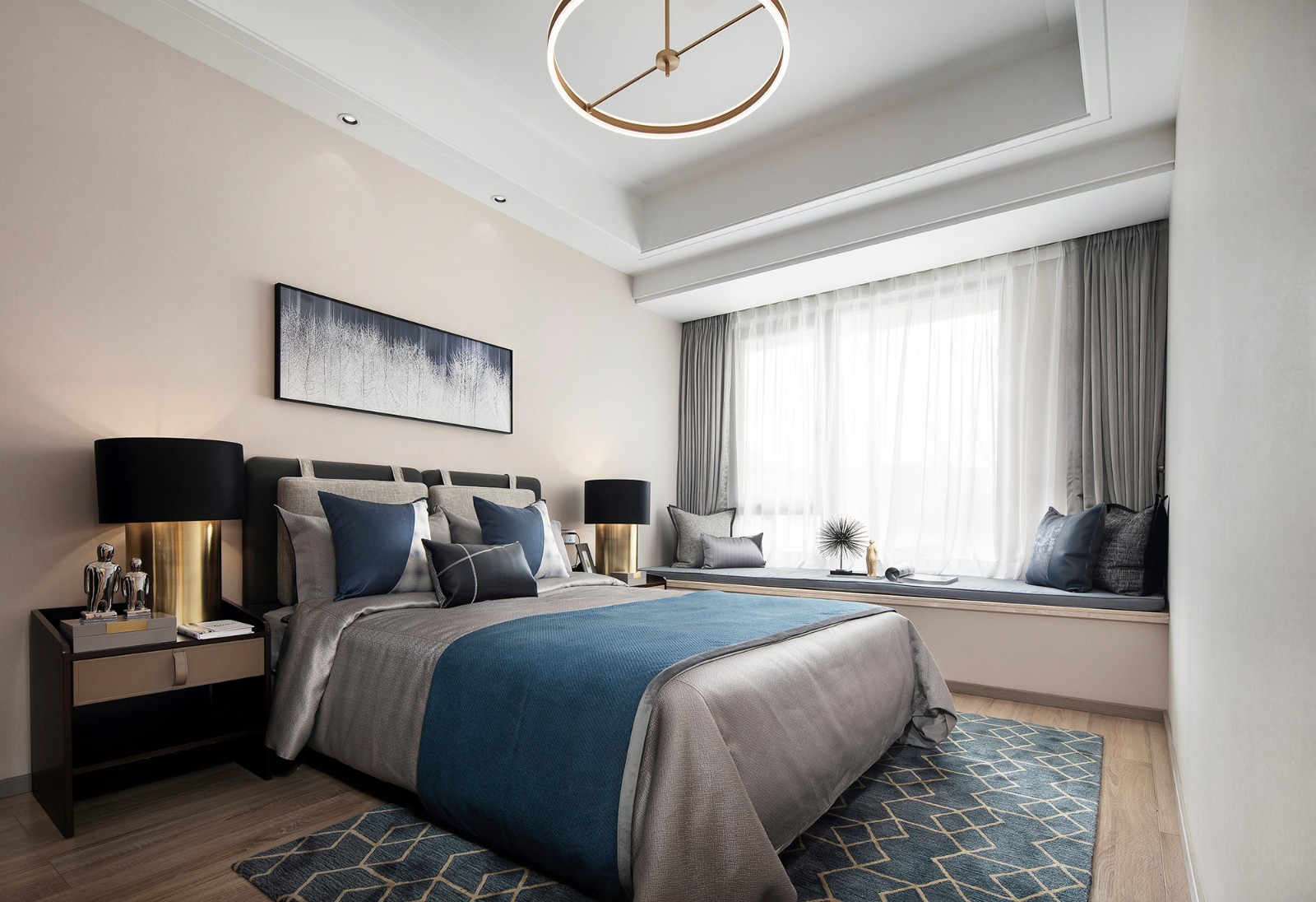 现代轻奢风格室内家装案例效果图-主卧 现代轻奢风格室内家装案例效果图-主卧