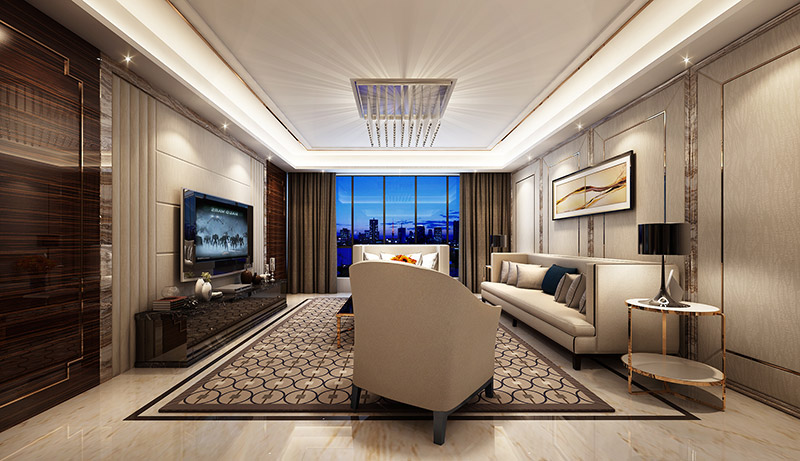 轻奢风格室内装修效果图-宏建一品三居140平米-客厅 轻奢风格室内装修效果图-宏建一品三居140平米-客厅